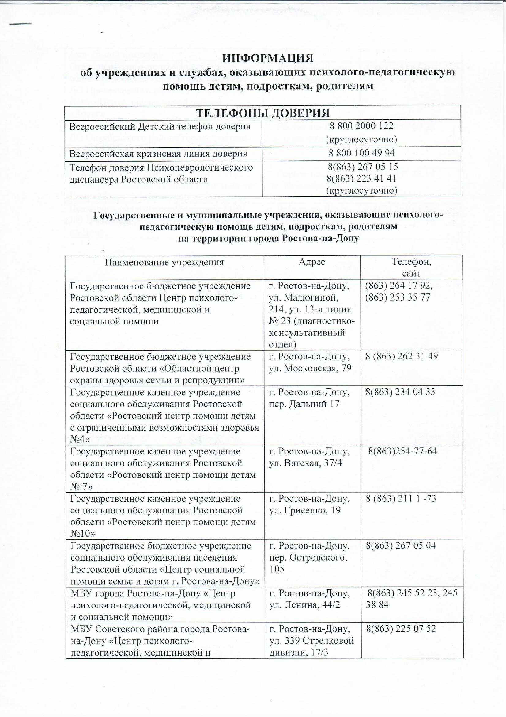 телефоны психологических служб 1